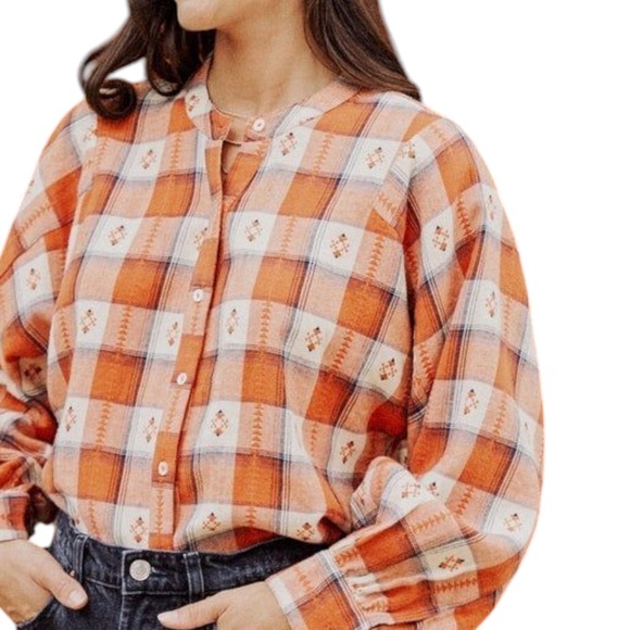 Garance Paris Flannel Shirt Button Up Orange Print Checkered Farmcore‎ Medium - Picture 3 of 14